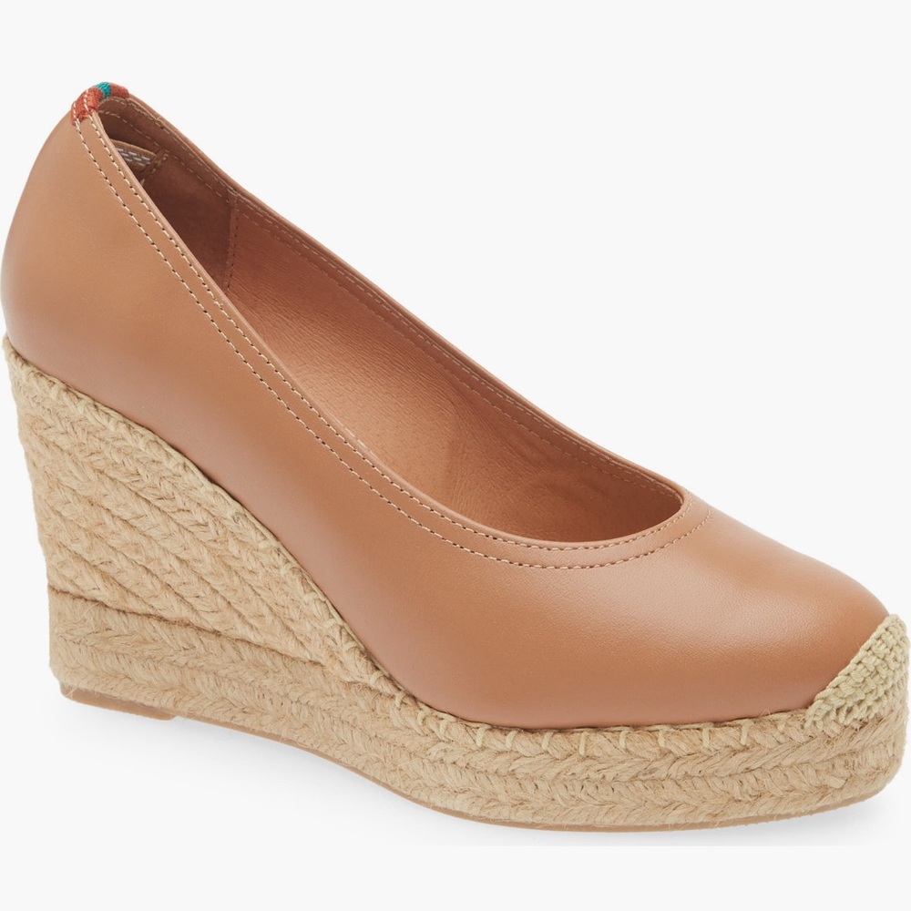 Penelope Chilvers Scoop Espadrille Tan Leather Wedge  Pumps 39=8